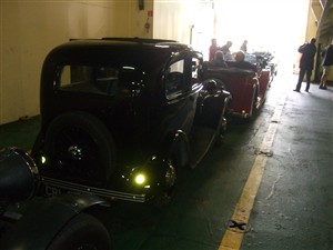 Photo:My Morris 8 waits to disembark at Dieppe. We travelled on the lower deck as the ferry ramps on to the upper decks are difficult for older cars to negotiate.
