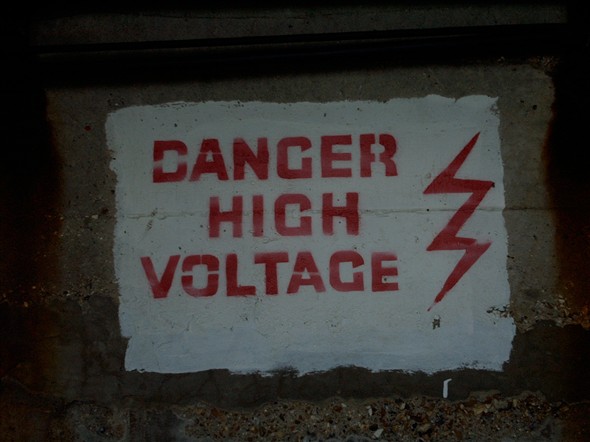 Photo:Danger sign under the arches 2000