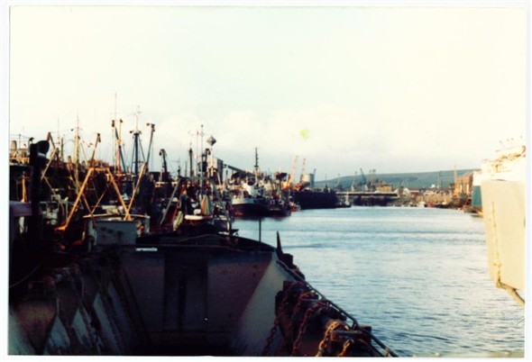 Photo:View upriver from the Dredger's barge 1983