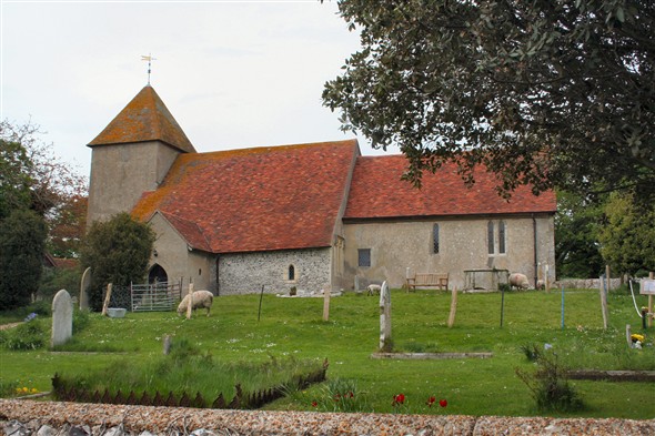 Photo:St Mary's Church, Tarring Neville - with sheep and goats!