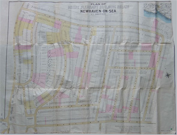 Photo:Mount Pleasant Building Estate, Newhaven-on-Sea, 3rd Section, dated July 1903, showing Station Road, Mount Road, King's Avenue; Beresford Road, Arundel Road, Claremont Road, Seaview Road, Fairholm (sic) Road, Palmerston Road, Holmdale Road, Avondale Road, Alexandra Road, Albany Road, Talbot Road, Carden Road and Mount Pleasant Road.