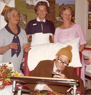 Photo:Ben on his 100th birthday with Dorine, sister Catherine Maxted and Phyl