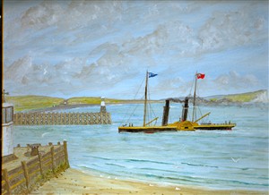 Photo:A painting of a two-funnelled paddler entering the harbour. Signed Shipsey '72.(He was a local artist, and more of his paintings can be seen in the Museum).