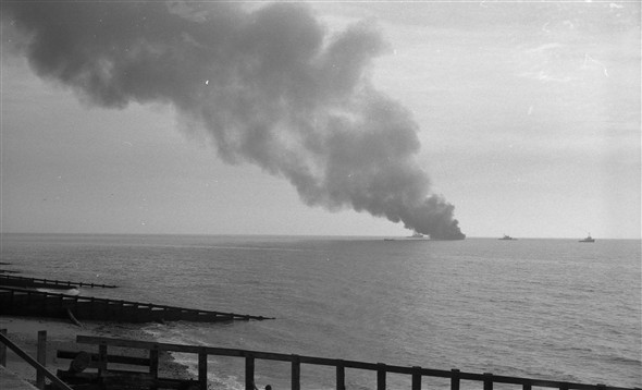 Photo:Sitakund on fire off Eastbourne