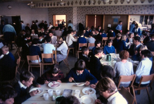 Photo:Dinner in the dining hall before it became the library/resource centre.