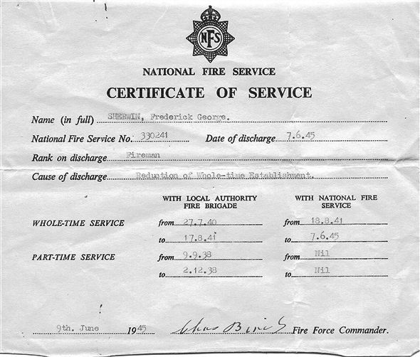 Photo:Certificate of Service issued at the end of the war.
