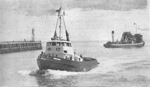 Photo:1st June 1960. Meeching passes the dredger Foremost Prince, as she enters Newhaven for the very first time, Fred Holden at the wheel.