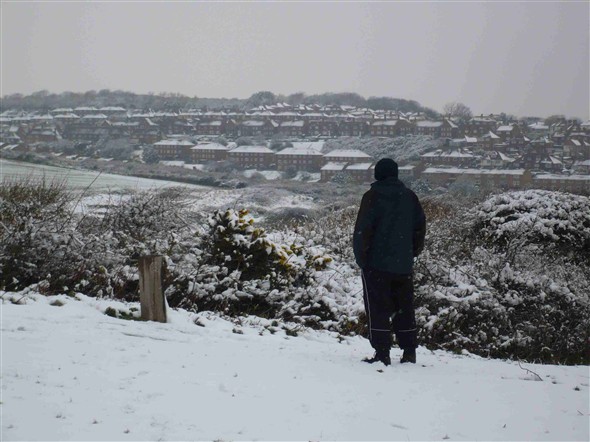 Photo:Reg gazing over Newhaven in the snow