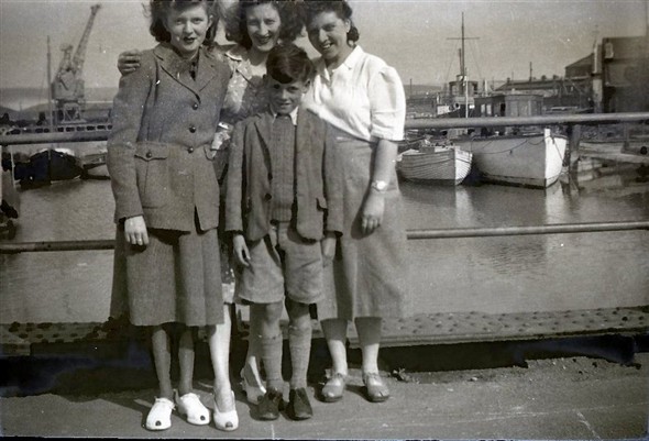 Photo:Photo 8: L-R: unknown, Marcia Stapley, Edwin Warnes & possibly Alice, a cousin of Marcia/Edwin? Denton Island Bridge, circa late 1940s