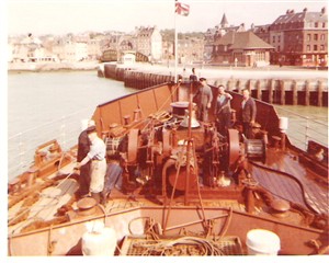 Photo:On the fore deck heaving off the quay in Dieppe, then departing.