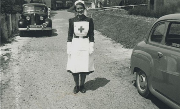 Photo:Staff member in Claremont Road - 1954